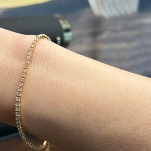 18K Yellow Gold Plated Tennis Bracelet with Simulated Stones